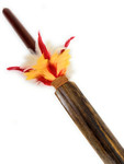 Sovereign Koa Spear with Sailfish Bill 45 in - 2 inch Shaft White/Yellow/Red Rooster Feathers Hawaiian Art | #koasw010