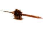 Exquisite Koa Spear with Blue Marlin Bill 46 in - 2 inch Shaft Triple Stack Brown Feathers Hawaiian Art | #koasw012