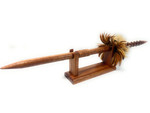 Koa Spear 32 inch on Stand w/ Shark Teeth Natural Brown Feathers | #koa38P1