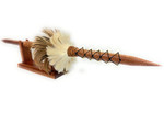 Koa Spear 32 inch on Stand w/ Shark Teeth Natural Brown Feathers | #koa38P1