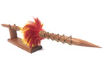 Koa Spear 32 inch on Stand with Shark Red/Yellow Feathers | #koa38P2