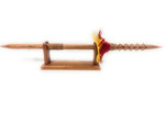 Koa Spear 32 inch on Stand with Shark Red/Yellow Feathers | #koa38P2