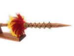 Koa Spear 32 inch on Stand with Shark Red/Yellow Feathers | #koa38P2