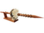 Koa Spear 32 inch on Stand w/ Shark Teeth Natural Brown Feathers | #koa38P3
