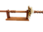 Koa Spear 32 inch on Stand w/ Shark Teeth Natural Brown Feathers | #koa38P3