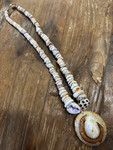 Authentic Puka Shell Necklace 17 in w/ Large Opii - Niihau Design | #pn002