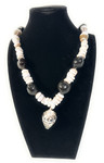 Puka Shell Necklace with Kukui Nut and Tiger Puka Shell, 14 in w/ Large Opii | #pn014
