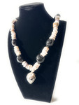 Puka Shell Necklace with Kukui Nut and Tiger Puka Shell, 14 in w/ Large Opii | #pn014