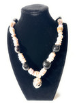 Puka Shell Necklace with Kukui Nut and Tiger Puka Shell, 14 in w/ Large Opii | #pn014