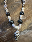 Puka Shell Necklace with Kukui Nut and Tiger Puka Shell, 14 in w/ Large Opii | #pn014