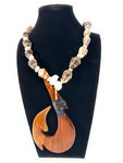 Puka Shell Necklace with Hebrew & Imperial Cone, 14 in w/ Koa Moana Hook | #pn016