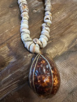 Fat Puka Shell Necklace, 14 in w/ XL Cowrie Shell | #pn025