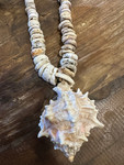 Fat Puka Shell Necklace, 13 in w/ Large White Horned Helmet Shell | #pn031