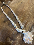 Fat Puka Shell Necklace, 13 in w/ Large White Horned Helmet Shell | #pn031