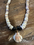 Puka Shell Necklace Kukui Nut, 10 in w/ Purple Honey Clam Shell | #pn035