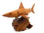 Tiger Shark Carving 6" on Driftwood Base Hand Carved | #bgl02