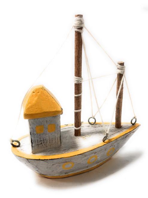 Decorative Wooden Boat House 6" - Yellow Rustic Nautical Accent | #Ata1800415y