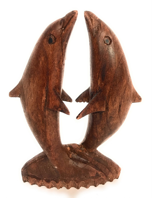 Kissing Dolphin Jumping 6" Stained - Hand Carved | #dag0215