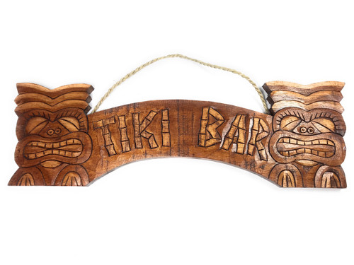 Tiki Sign w/ Hand Carved Tikis 20" - Tiki Bar Decor | #dpt539450