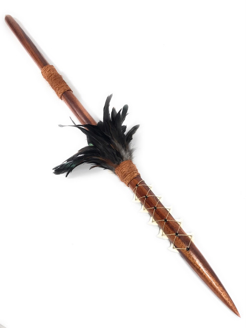 Koa Spear 32 inch w/ Shark Teeth & Black Feathers | #koa38P