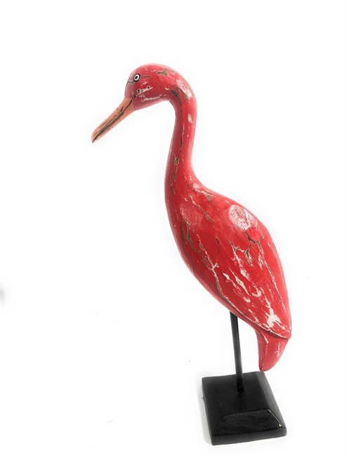 Egret Bird 14" - Decorative Wooden Bird Rustic Red | #ort1705134r
