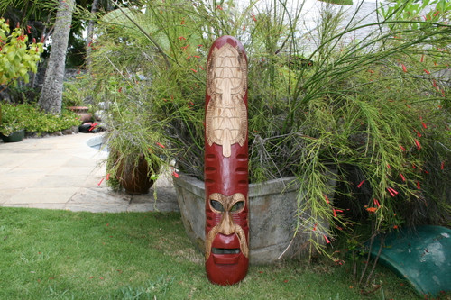 Fijian Tiki Mask 40" w/ 2 Carved Turtles - Abundance | #mdr19006100