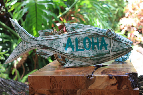 Aloha Sign 16" Green Rustic Fish - Coastal Decor | #snd2501840