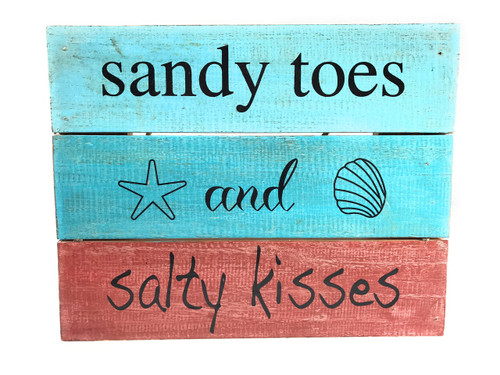 Sandy Toes And Salty Kisses Beach Sign on Wood Planks 12" X 9.5" | #nik3217