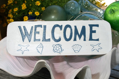 Welcome Sign 14" w/ Seashells - Cottage Coastal Decor | #ort1705835