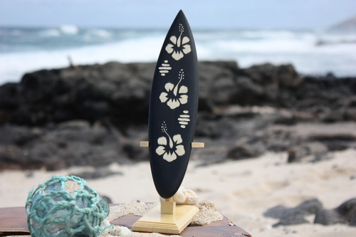 Surfboard On Stand w/ Hibiscus Flowers 10" - Trophy | #sur15g25