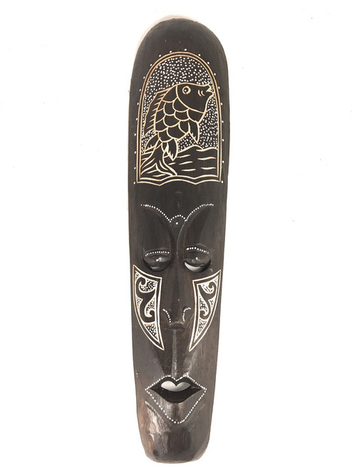 Tribal Chief Tiki Mask 20" w/ Fish - Primitive Art | #wib370650e