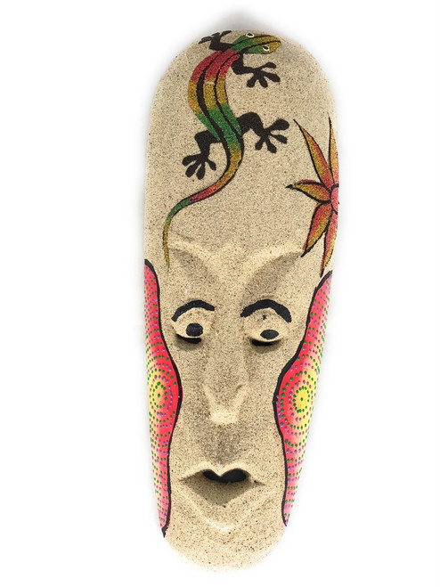 Sand Tiki Mask 12" w/ Gecko - Decorative Primitive Art | #wib370730c