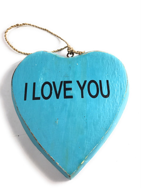 Wooden "I LOVE YOU" Heart Sign 5" - Blue | #snd25100b