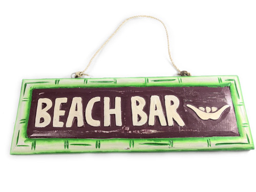 Beach Bar Wooden Sign w/ Shaka Bamboo Design 12" | #snd25087