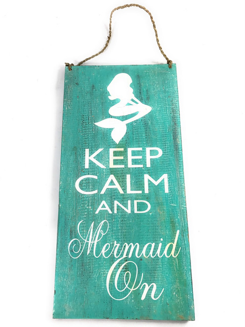 Keep Calm And Mermaid On Beach Sign on Wood 16" X 8" | #nik3225