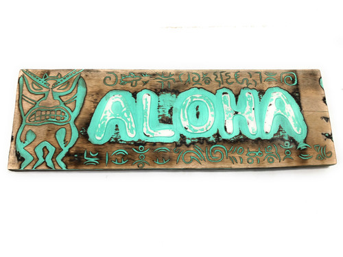 Aloha Sign 24" w/ Petroglyph Tribal Designs - Weathered Tiki Bar Decor | #dpt506760tw