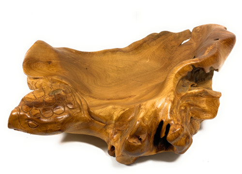 Unique Teak Root Bowl w/ Carved Turtle 27" X 20" X 8" - Centerpiece | #cin04a