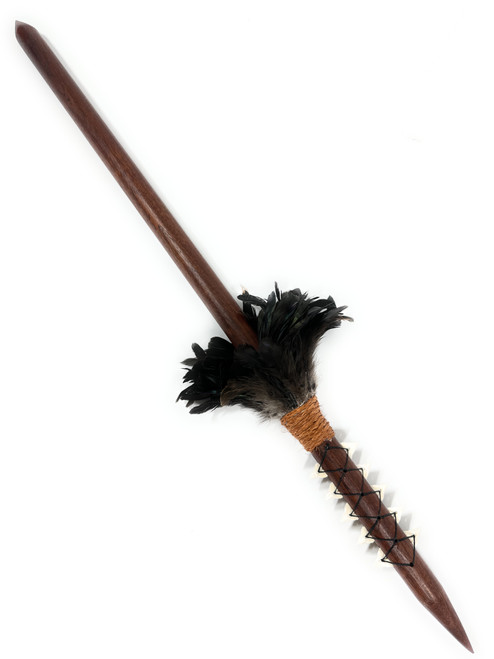 Koa Spear 32 inch w/ 10 Shark Teeth - Black Feathers Made In Hawaii | #koa888bb2