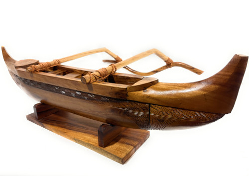 Koa Outrigger Canoe 48 inch Tapa Carving with Stand Architectural Decor | #yuy3818120b