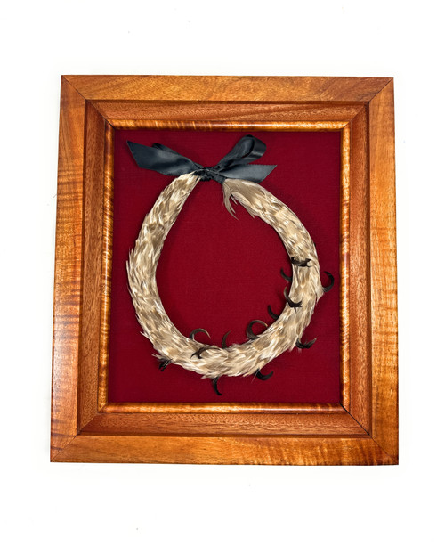 Feather Lei Natural Goose with Dove Tail in Premium Solid Koa Shadow box  15 in X 17 in - Made In Hawaii | #koasb31