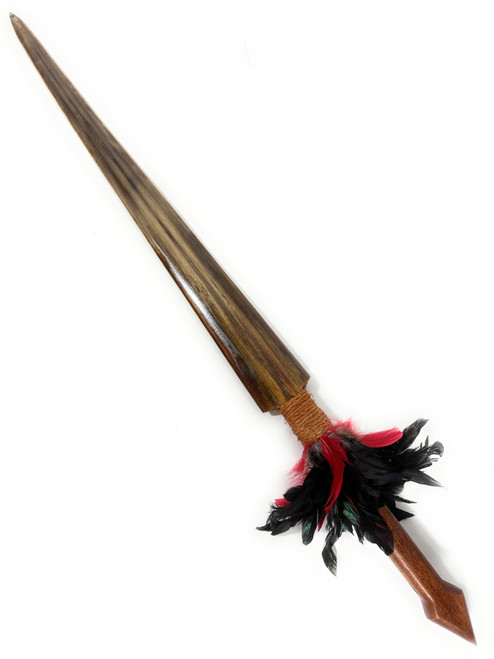 Koa Sword with Sailfish Bill 38 in - Red/Black Feathers Hawaiian Art | #koasw002