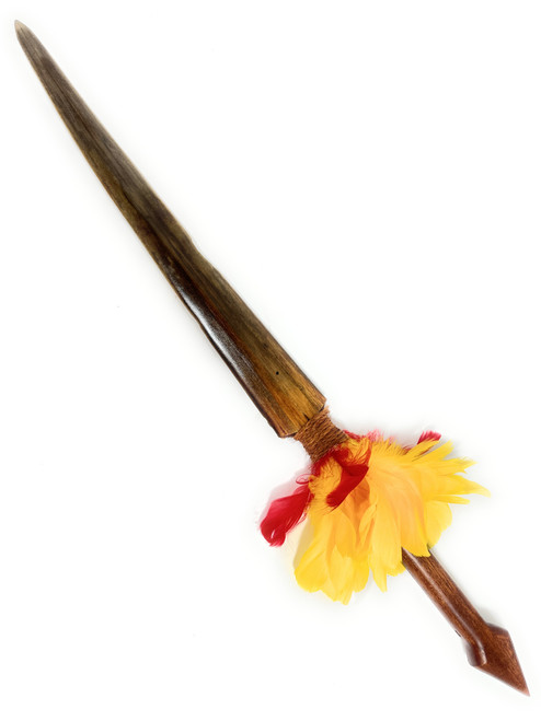 Koa Sword with Sailfish Bill 36 in - Red/Yellow Feathers Hawaiian Art | #koasw004