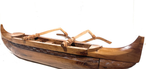 Acacia Koa Outrigger Canoe 10 Foot Tapa Carving with Stand | #yuy3818300