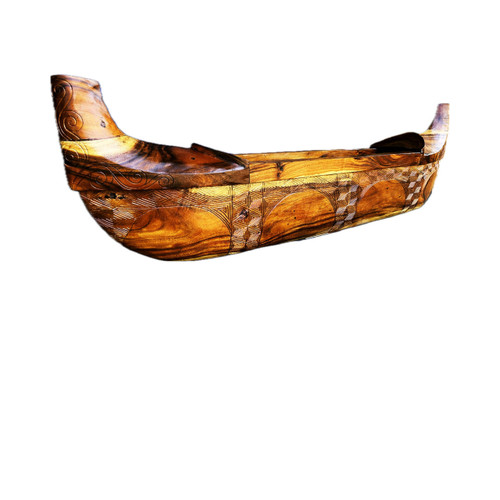 Outrigger Canoe 13 Foot Detailed Tapa Carving with Stand | #yuy3818400