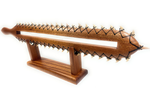 Intimidating Double Edge Koa Sword 31 inch 47 Fossilized Shark Teeth- Hawaiian Artifact Replica | #koak10