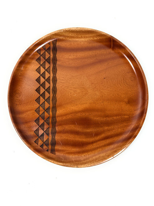 Wooden Round Plate 12" Mahogany Trophy - Tribal Custom Etching | #ps01tdl