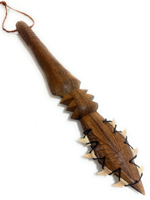 Spear Ihe Decorative Fijian Artifact Club 16 inch w/ Fossil Shark Teeth | #bla606440fst