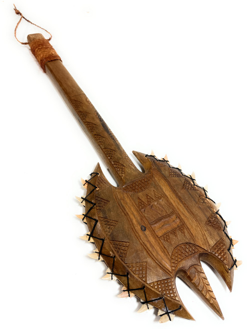 Fijian Double Axe Club 24 inch with Authentic Fossil Shark Teeth | #bla606160fst
