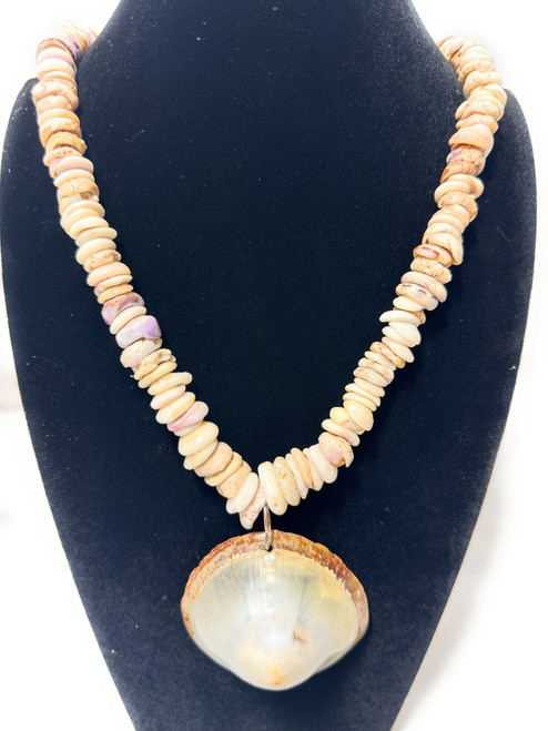 Authentic Puka Shell Necklace 17 in w/ Large Opii - Made in Hawaii | #pn003