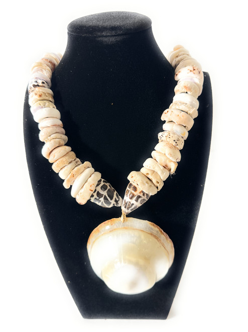 Authentic Puka Shell Necklace 17 in w/ Large Opii - Made in Hawaii | #pn007